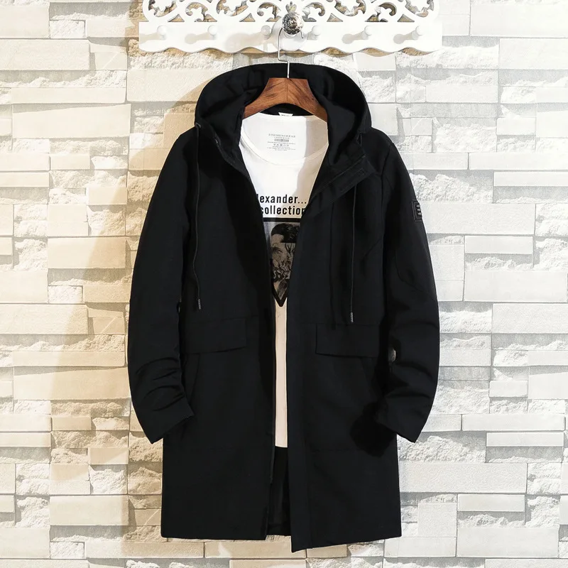 

Autumn men's fattening plus size long windbreaker coat fat casual fashion Hooded Jacket
