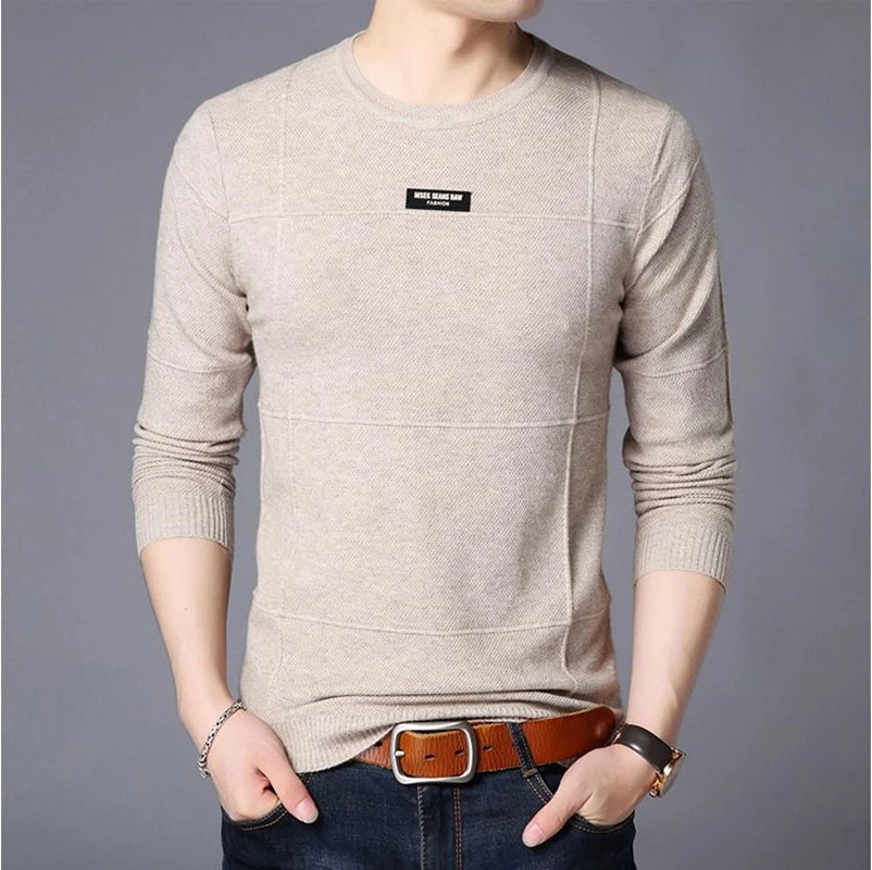 

2019 New Fashion Sweaters Men Pullover O-Neck Slim Fit Jumpers Knit High Quality Autumn Korean Style Casual Mens Clothes J799