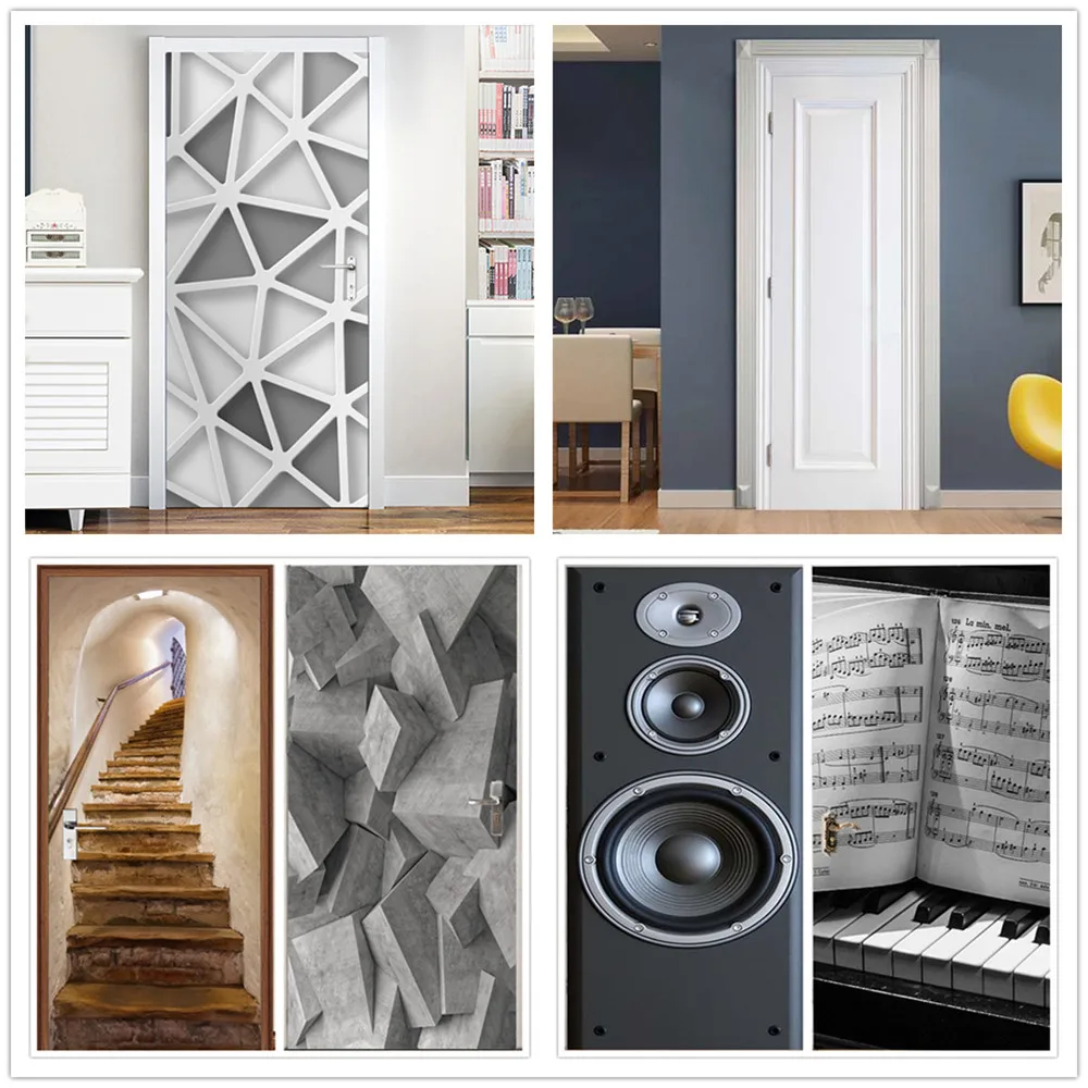 

77 95cm Creative Door Poster Wallpaper 3D Visual Modern Geometric Design Door Mural Self Adhesive Sticker Retro Stair Home Decor