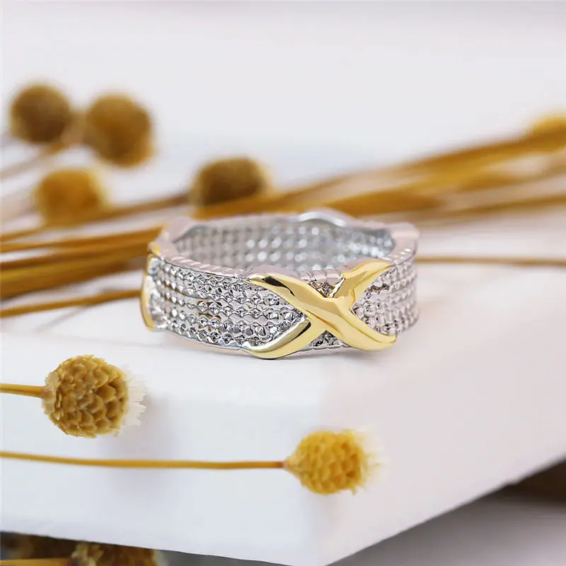 

Trendy Rings Jewelry Two Tone Wedding Size 6-10 Women's Anniversary Day Gift