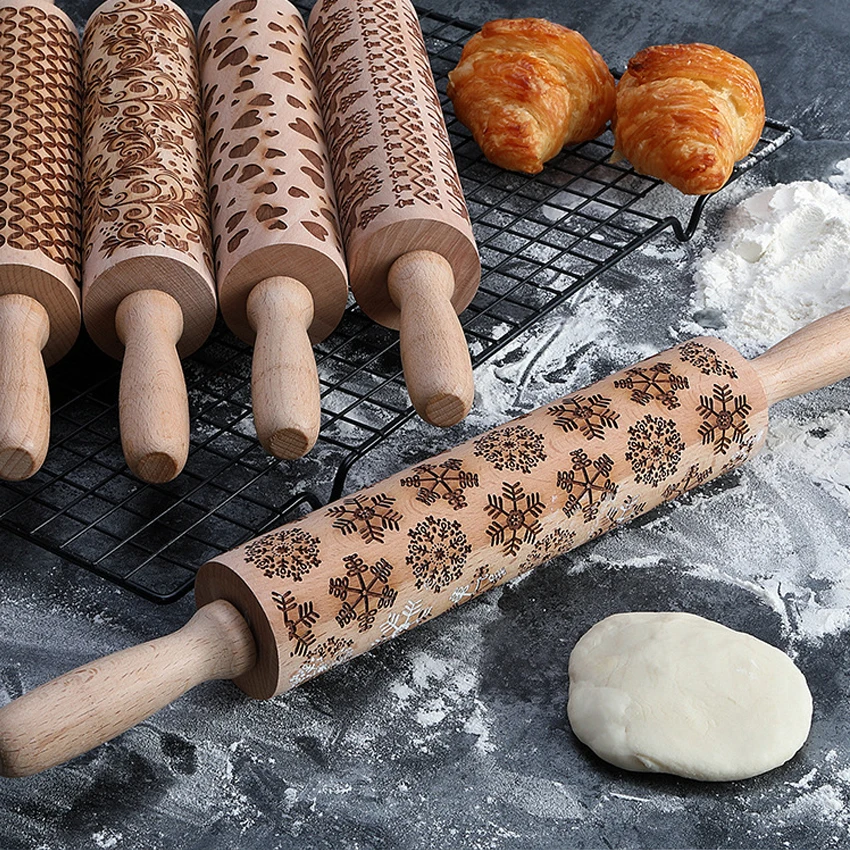 Скалка в рождественском стиле деревянный ролик для теста печенья с гравировкой