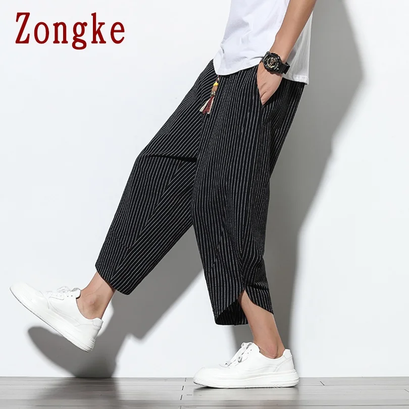 

Zongke Striped Men's Pants Harajuku Men Clothing Japanese Streetwear Men Pants Fashion Trousers Calf-Length M-5XL 2021 New