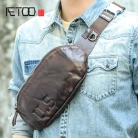 aetoo hand made cow leather chest bag youth zipper retro leisure belt bag fashion sports bag leather diagonal cross bag