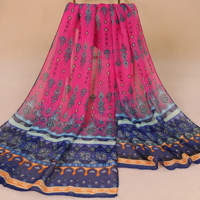 Женский шифоновый шарф длинный пляжный с цветочным принтом в индийском стиле 160x50