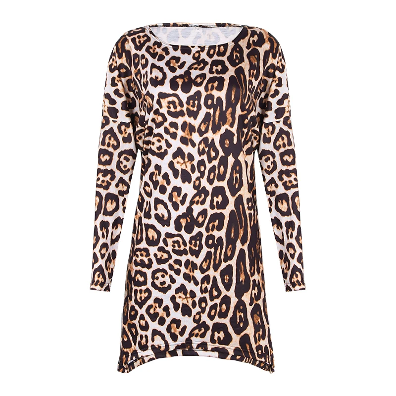 

Women's Leopard Print Oversized Long Sleeve O-Neck Loose Casual Long T-shirt Women Tee Shirt Spring Autumn Female Tshirt Tops