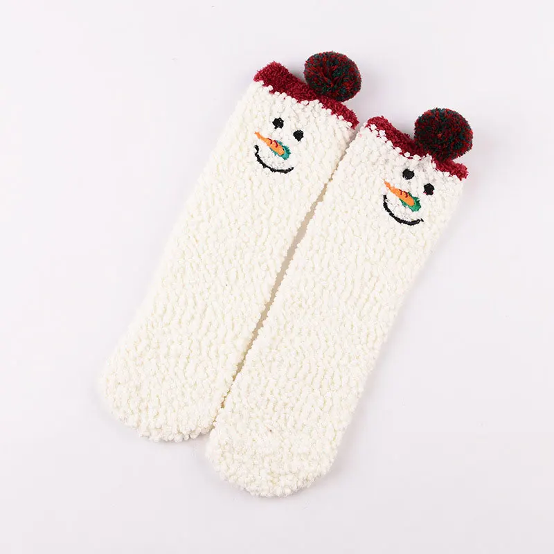 White snowman Модные осенние и зимние новые красные рождественские утолщенные бархатные носки-тапочки кораллового цвета для взрослых, женские носки, подарок - Цвет: White snowman
