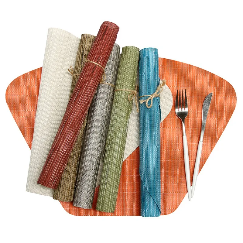 

Pack Of 6 Woven Textilene PVC Wedge Placemats Washable Reusable Heat Insulation Anti-Skid Kitchen Table Dining Pad