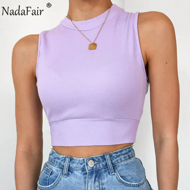 Укороченный топ с открытой спиной Nadafair пурпурный черный круглым вырезом |