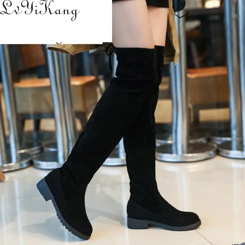 Зимние Сапоги выше колена размеры 34 41 пикантные женские сапоги на плоской