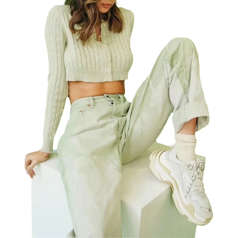 

2021 Women Sweater Button Up Long Sleeve Casual O-Neck 5 Colors Solid Single Breasted Slim Fit Streetwear