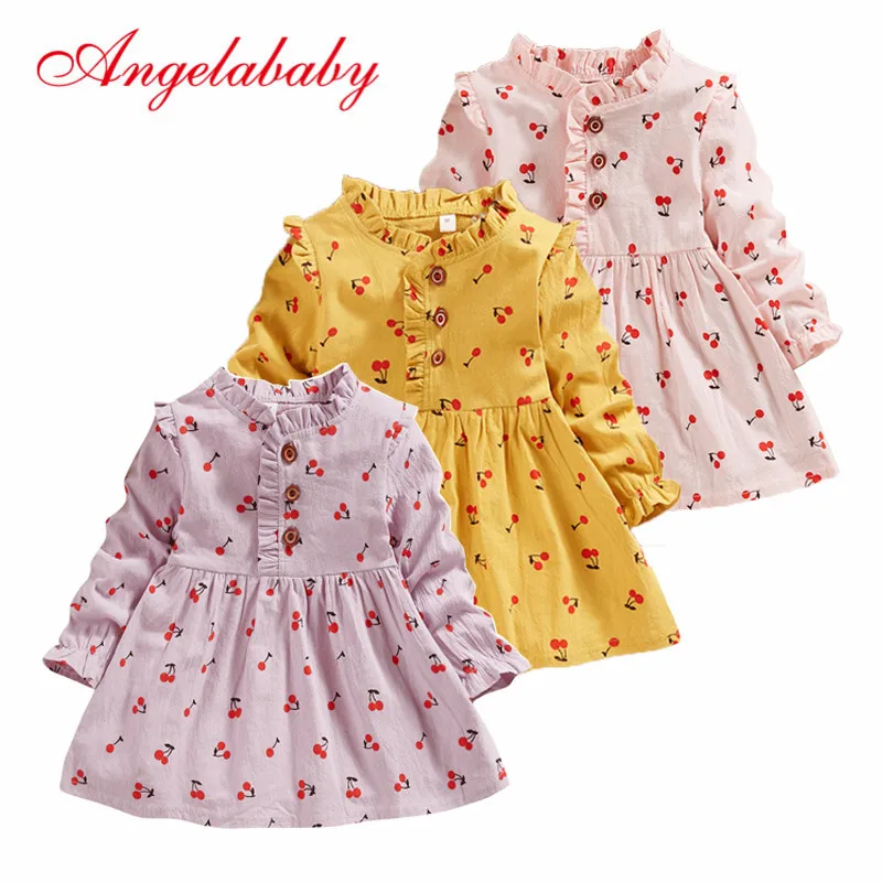 

Cotton girls dress 2020 autumn children's long-sleeved floral dresses kids infants cute print dress clothes