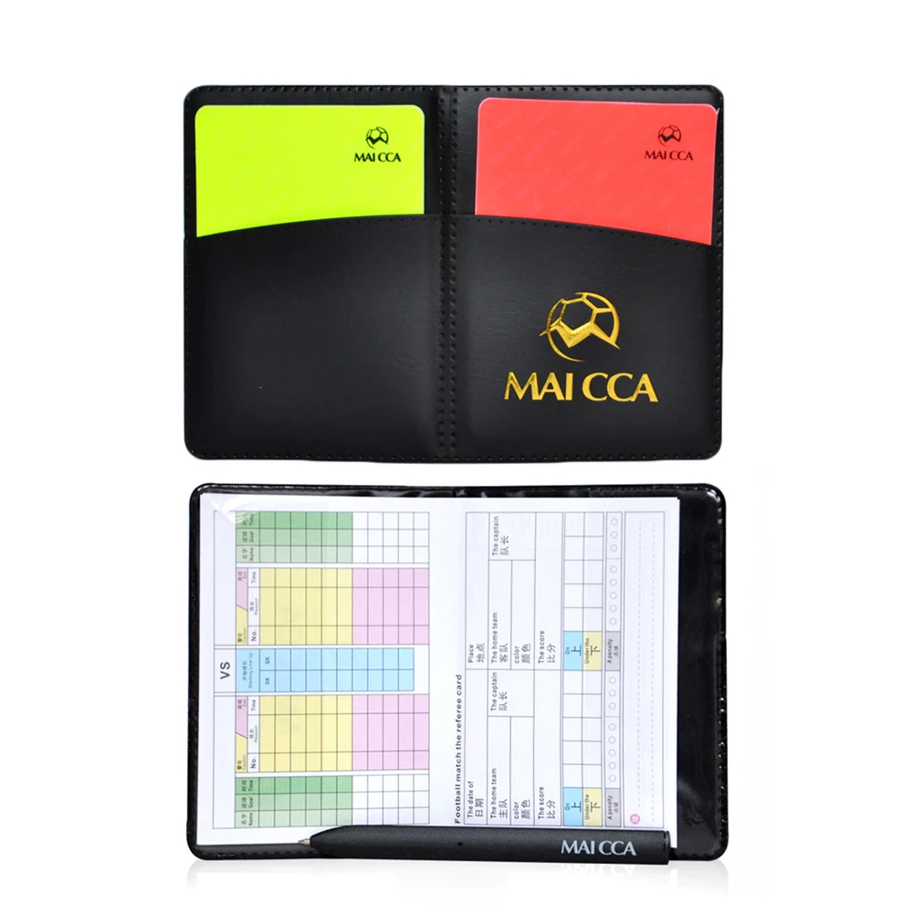 

Football Red And Yellow Cards Record Red Card Yellow Card Referee Tool Equipment With Leather Case And Ballpoint Pen in stock