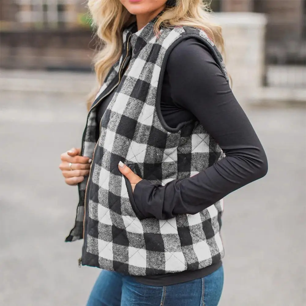 2019 Новый Modis женский клетчатый жилет размера плюс с высоким воротом без рукавов