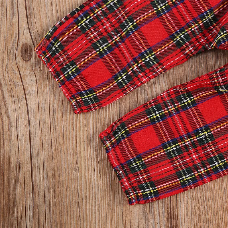 

Infant Newborn Girls 3 Pcs Christmas Outfits Suits Autumn Spring Long Sleeve Letter Printed Romper+Plaid Long Pant+Bow Headband