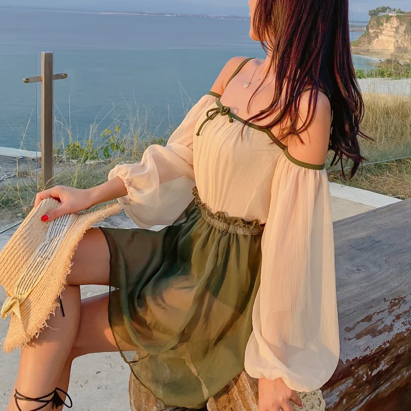 Женский слитный купальник с рукавами монокини рюшами и открытой спиной