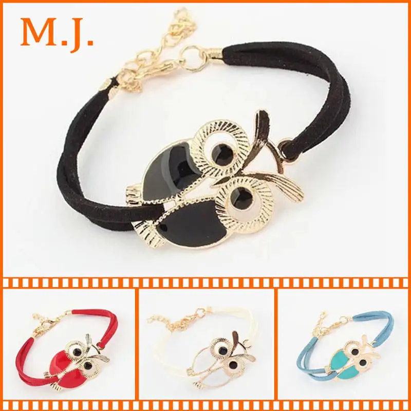Cute New Girls Suede Cord Enamel Owl Bracelets For Women Fashion Leather Charms Bracelet Female Jewelry Wedding Party Gift | Украшения и