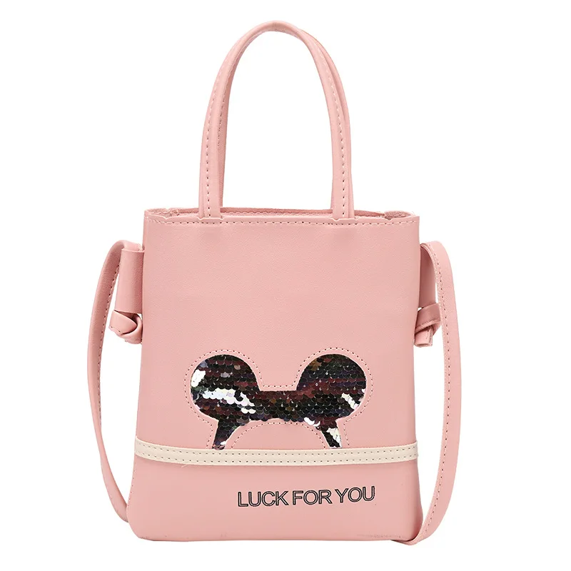 

New2021 Disney's new Mickey Mouse sequins small square bag little girl coin purse shoulder bag PU Messenger bag top handle bags