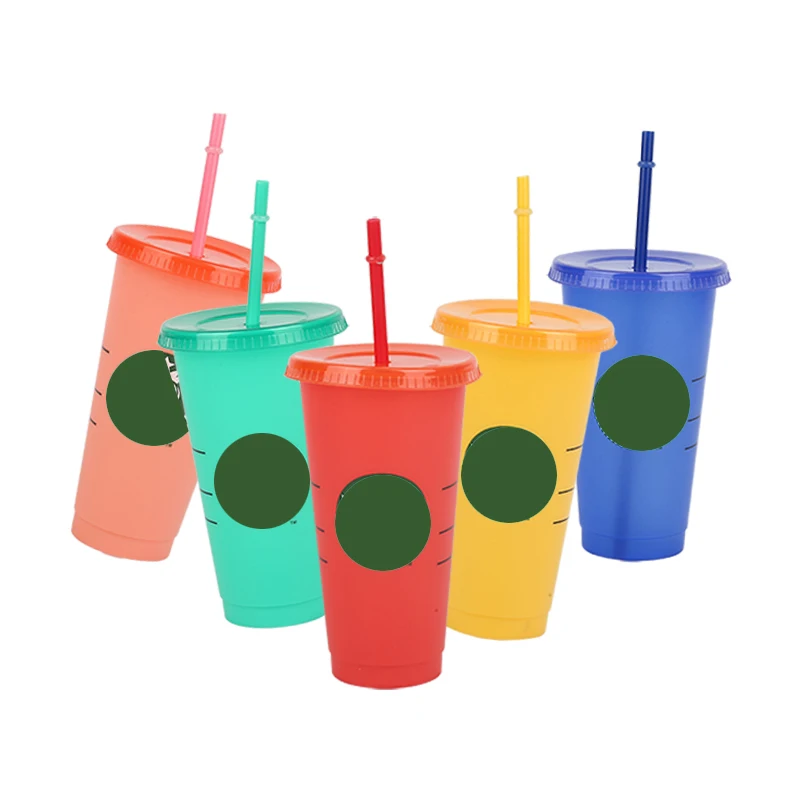 

700ml Color Change Coffee Cup mug With Lid With Logo Straw Cup Reusable Cups Plastic Tumbler Matte Finish Coffee mug tazas