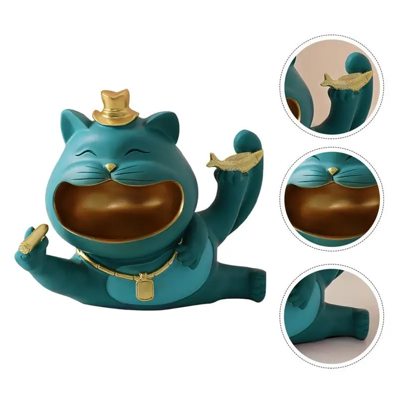 

1Pc Innovative Fortune Cat Ornament Mini Resin Auspicious Cat Displaying Tray