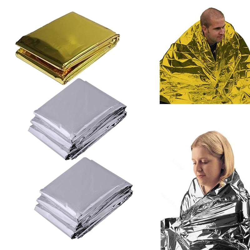 

2Silver+1Gold rescue first aid kit camp warm keeping foil mylar lifesave heat outdoor thermal dry emergent blanket survive