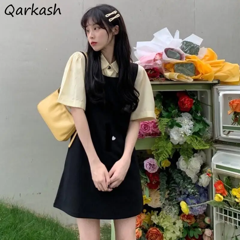 

Women Lovely Sets Single Breasted Tops Mini Solid Dress Japanese Style Kawaii Slender Trendy Teenagers Sweet Girls New-arrival