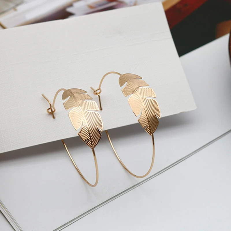 

2021 Hoop Earrings Leaf Earring Copper Leaves Jewelry Studs Drop Ear New Style Trendy Fashion Brass Clip Circle Item For Women