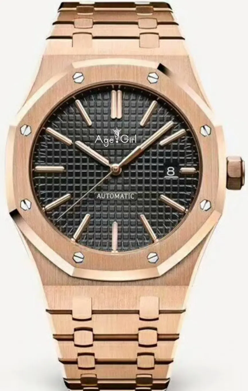 Rose Gold Black Роскошные брендовые новые мужские часы из нержавеющей стали, автоматические механические желтые золотые синие Черные сапфировые королевские часы с прозрачной задней частью, AAA - Цвет: Rose Gold Black
