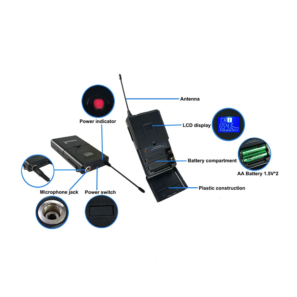 Двухканальная Беспроводная микрофонная система Pro Audio UHF 2-канальная гарнитура