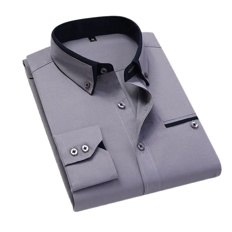 Fashion Men Shirt Long Sleeve Slim Fit No-Iron Shirt Spring Luxury Business Social Dress Casual Brand Clothes Male Shirt 5XL