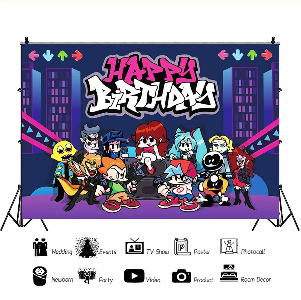 Funkin-Fondo de fotograf&iacute;a tel&oacute;n personalizado para fiesta de cumplea&ntilde;os, cartel para Baby Shower, Chico, decoraciones de fiesta-1