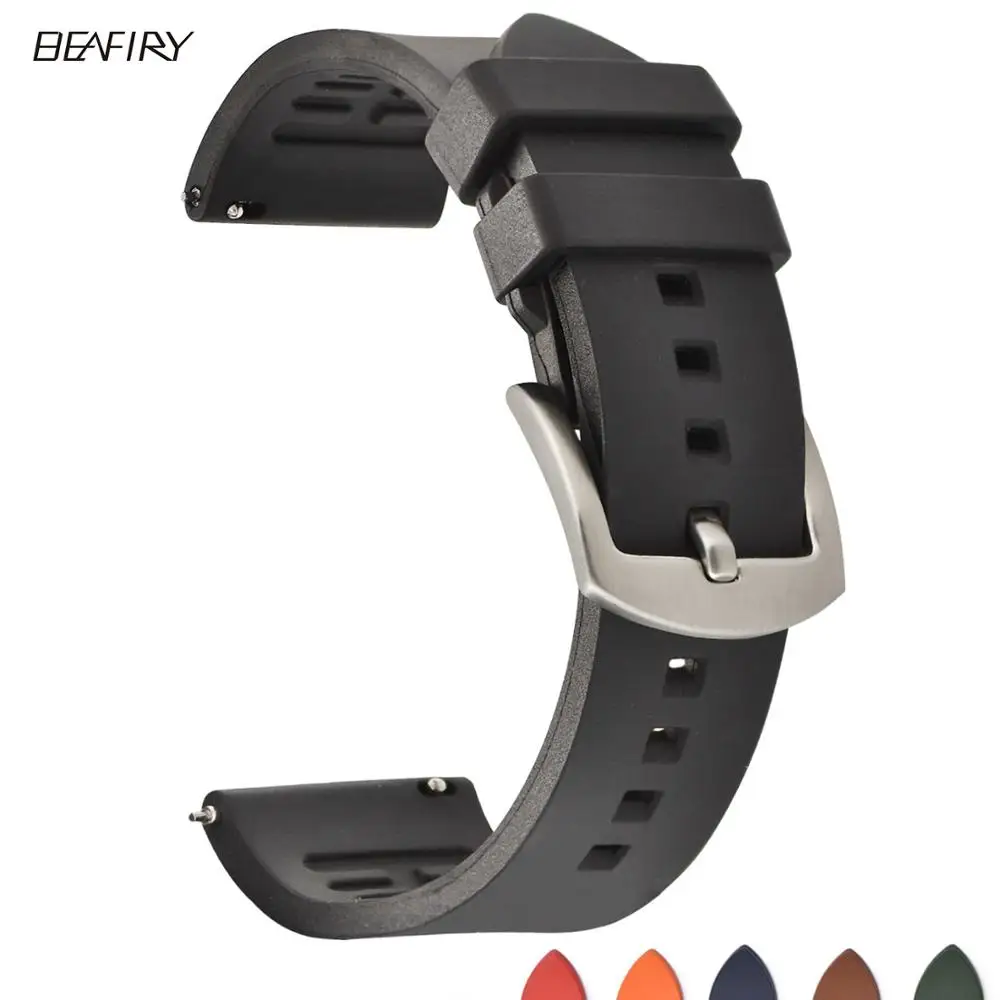 BEAFIRY Quick Release Watch Band 18mm 19mm 20mm 21mm 22mm 24mm Silicone Rubber Strap Watchband Brown Orange Black Waterproof