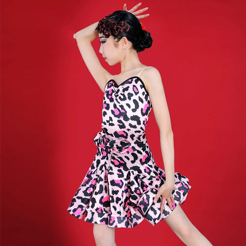 

Платье детское леопардовое для латиноамериканских танцев, одежда для бальных танцев для девочек, костюм для сальсы, танго, румбы, ча-ча, DWY2316