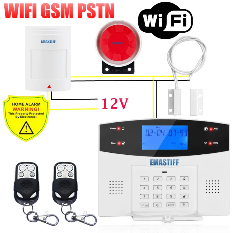 IOS Android приложение проводной беспроводной домашней безопасности ЖК PSTN wifi GSM сигнализация домофон пульт дистанционного управления Автонабор сирена датчик комплект - Цвет: G2BW WIFI Bundle O