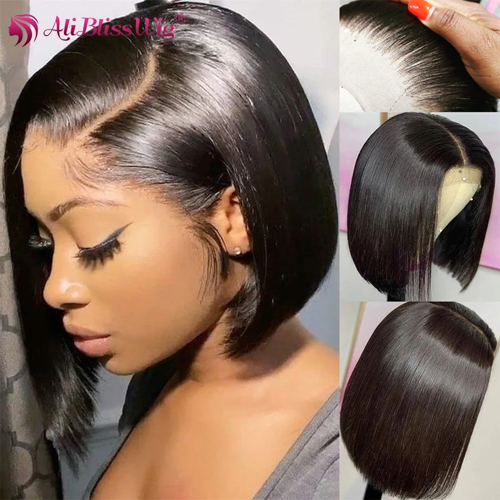 Парики из человеческих волос на сетке спереди 13x4 прямые короткие парики 4x4 парик