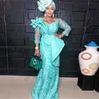 Нигерийские кружевные платья MermaidProm с V-образным вырезом 34 с длинными рукавами и оборками, официальные платья Aso Ebi вечернее платье Африканское