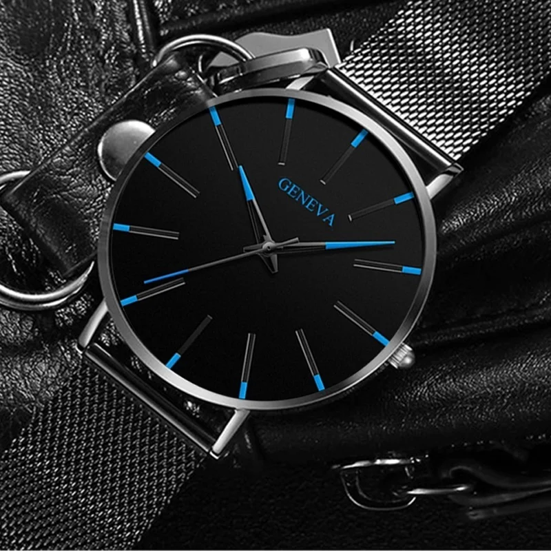 

2021 new fashion thin men's business watch simple casual stainless steel mesh belt quartz watch couple watch