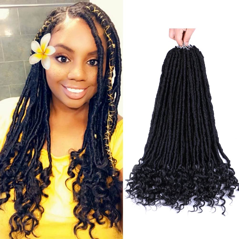 Goddess Locs Crochet Hair For Black Women 20Inch Curly Faux Locks Crochet Hair Braids Wavy Pre Looped Faux Locks Crochet Hair