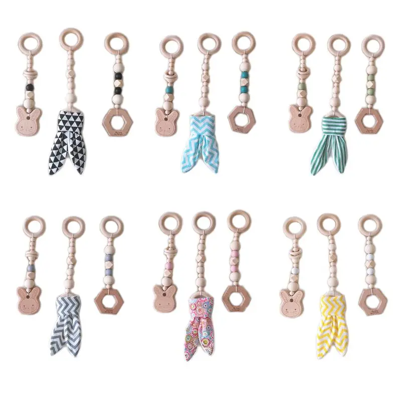3Pcs/Set Nordic Cartoon Baby Wooden Rabbit Ear Toy Pendant Gym Fitness Rack Ornament Toddler Infant Room Decorations - купить по