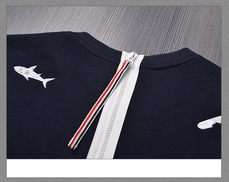 

2021 Fashion TB Brand Back Zipper Clothing Cotton jacket Men Women Sweatshirts Shark Embroidery Male Casual O-Neck Coat