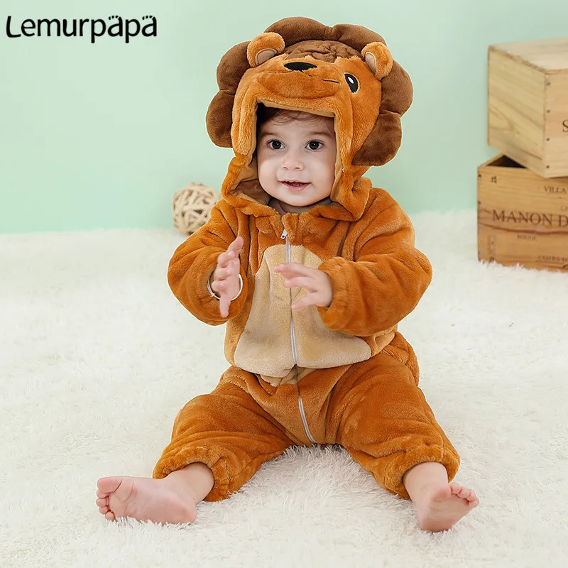 Beb&eacute; ni&ntilde;os ni&ntilde;as espesar mono beb&eacute; c&aacute;lido invierno cremallera con capucha mono Anime Le&oacute;n de dibujos animados pijamas mamelucos-2