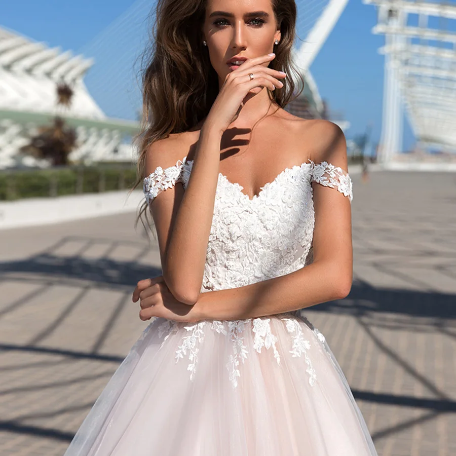 ADLN элегантные Розовые Свадебные платья abito da sposa с открытыми плечами корсет свадебное платье с аппликацией цвета слоновой кости платье невесты из тюля
