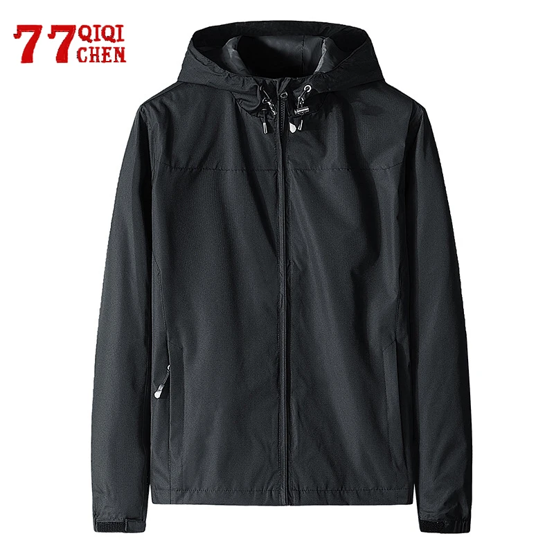 

Men's Waterproof Tactics Jacket Spring Autumn Sports Hooded Coats Male Plus Size 5XL Solid color Windproof Outdoor Track Jacket