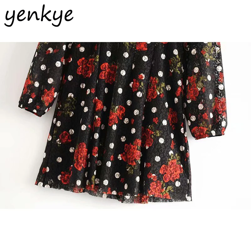 Женское винтажное мини платье с цветочным принтом элегантное v образным вырезом