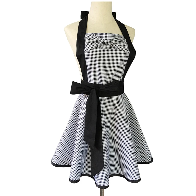 

3pcs Apron Black And White Grid Cotton Fabric Skirt Home Kitchen Cooking Aprons For Woman Adult Bibs