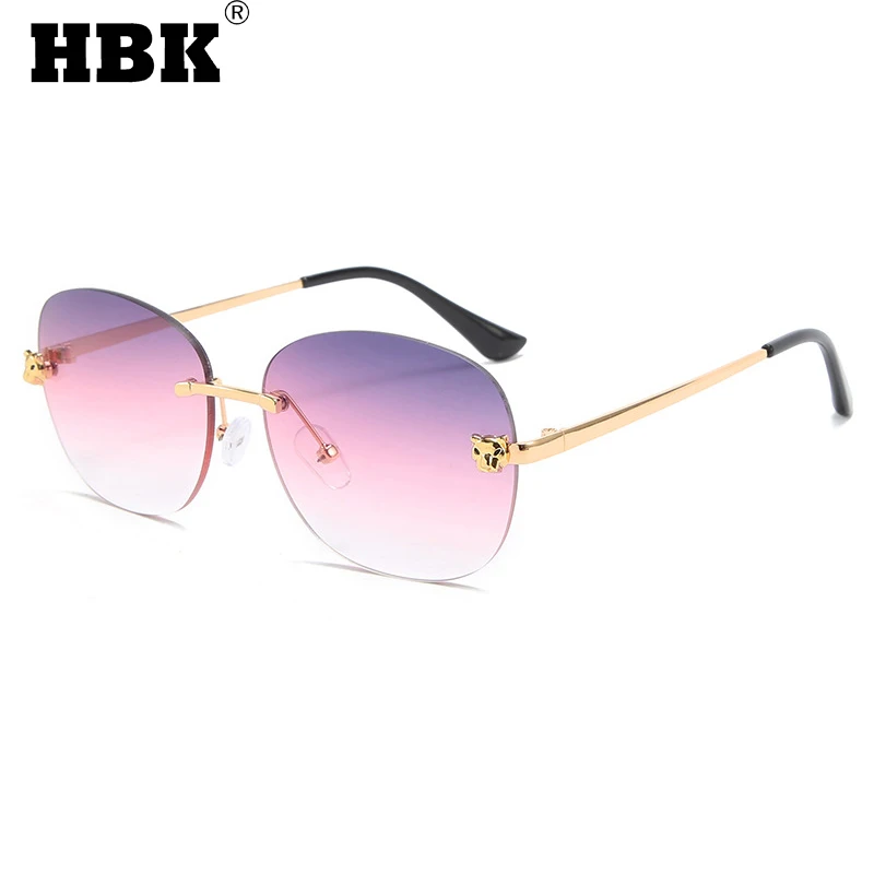 

HBK Fashion Rimless Round Sunglasses Women Men 2021 New Brand Design Gold Tea Luxury Frameless Shades Travel Eyewear UV400