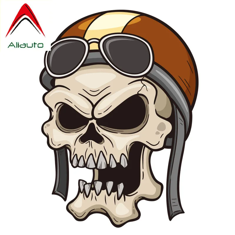 

Aliauto Funny Motorcycle Car Sticker Aviator Skull PVC Personality Creative Decal Automobile Decoration Accessories,13cm*9cm