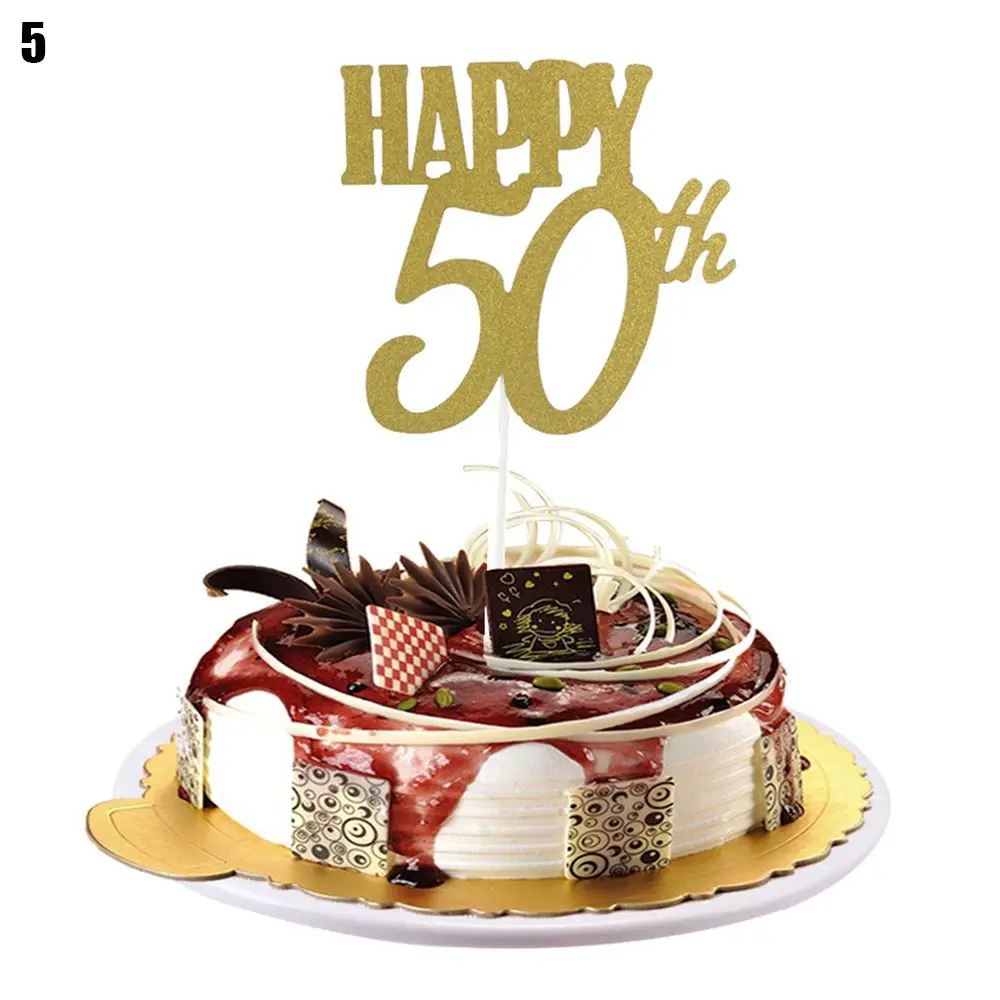 1 шт. с днем 30/40/50 Юбилей Золотой блестящий Топпер для торта свадьбы/дня