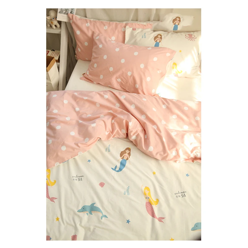 

230cm width Mermaid cotton twill cloth bed sheet, bed cover, pillowcase, bed hat, handmade DIY cotton fabric