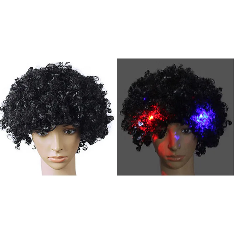 1pcs black wig Потрясающая Взрывная головка светодиода, мигающие вьющиеся волосы, парик для фанатов, вечерние шапки, светящиеся, на день рождения, на Рождество, на год, парик - Цвет: 1pcs black wig
