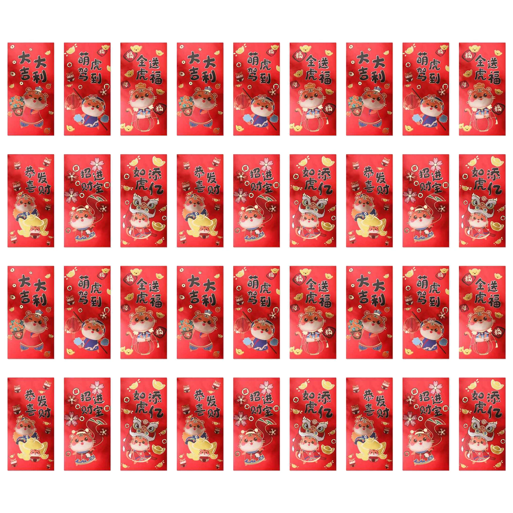 

Красные конверты для китайского Нового года, 36 шт., конверты для денег на удачу, мультяшный тигр, Гонконг Бао, красный пакет для праздника Вес...